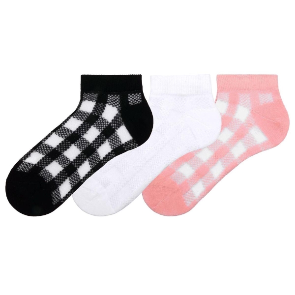 3 Pairs Square Pattern Women Socks Booty Shorty  ( 36 - 40 ) - Pink / White / Black