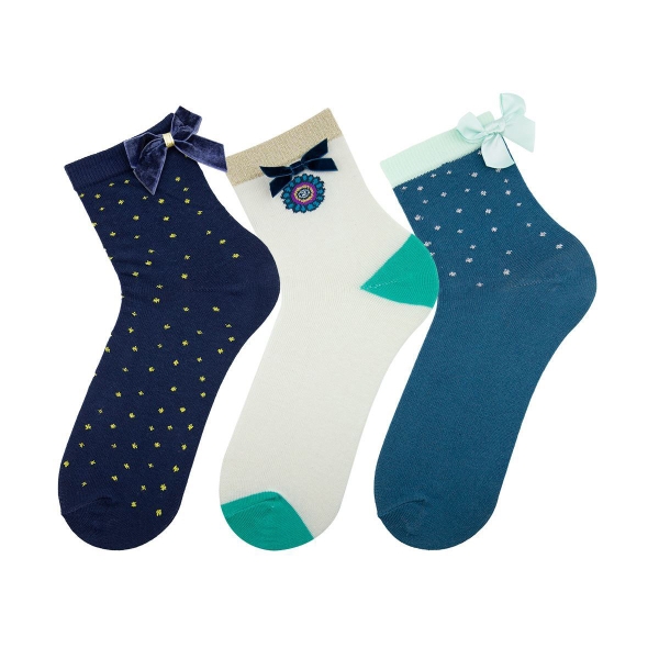 3 Pairs Accessory Women's Socks Mid - Calf  Size: (36 - 40) - Blue / Beige / Green