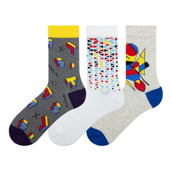 3 Pairs Patterned Mens Socks 4 Seasons Asorty Size: (39 - 42) - Multicolor