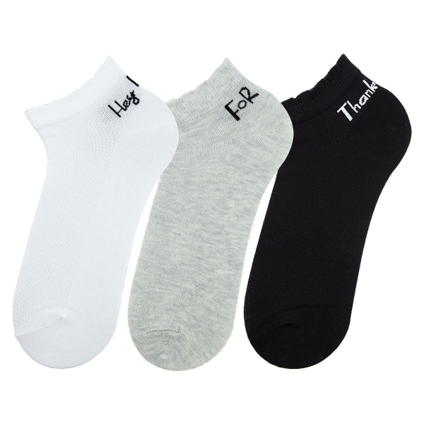 3 Pairs Socks Women Ankle Asorty  ( 36 - 40 ) - Black / White / Grey