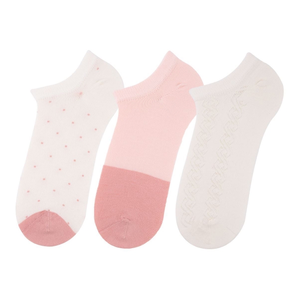 3 Pairs Soft Sport Women Sneaker Socks Asorty  ( 36 - 38 ) - Pink / Off White