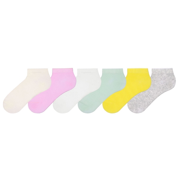 6 Pairs Simple Kids Socks Shorty Size: (34 - 36) Age: 9-11 - Pink / Yellow / White / Blue / Yellow