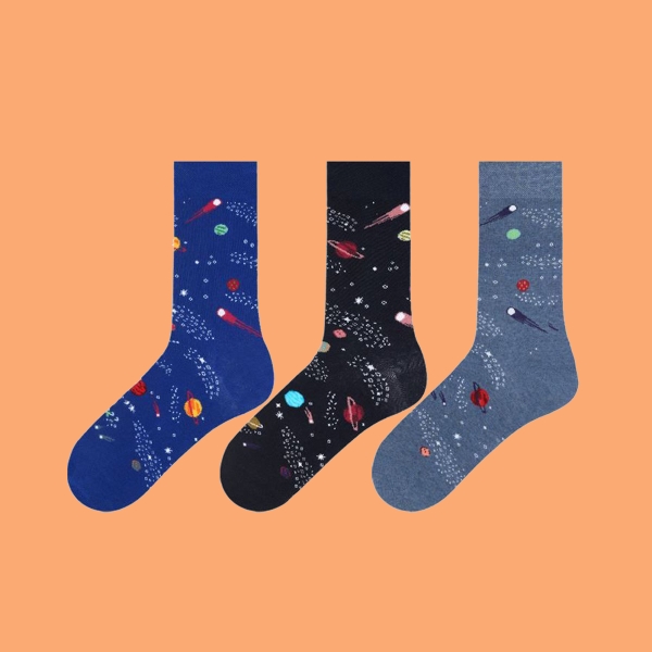 3 Pairs Meteorite Patterned Teenage Men Vaiter Socks Asorty ( 40 - 42 ) - Navy Blue / Blue / Midnight Blue