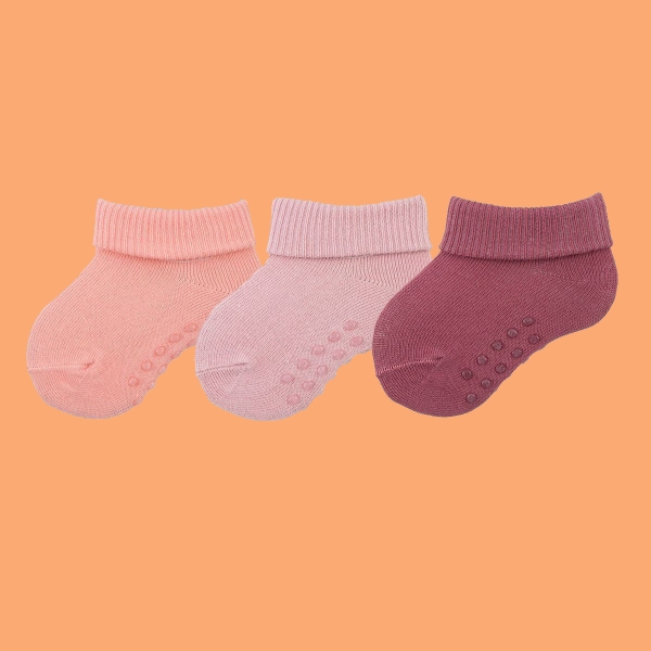 3 Pairs Organic Patterned Baby Socks Asorty ( 16 - 18 ) Age: 6 - 12 Months - Pink / Salmon / Dried Rose