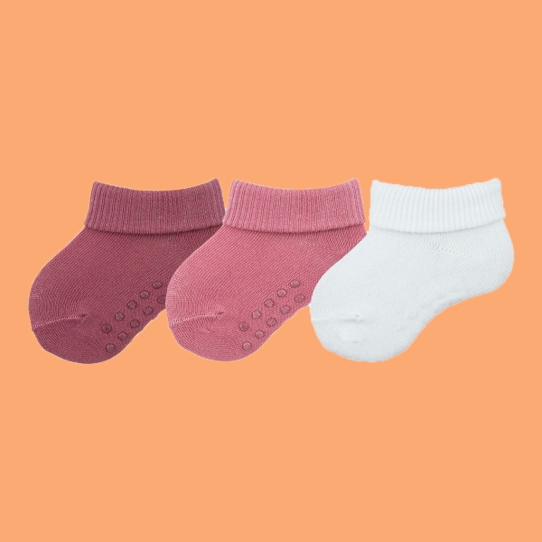 3 Pairs Organic Patterned Baby Socks Asorty ( 13 - 15 ) Age: 0 - 6 Months - Dark Pink / White / Dried Rose