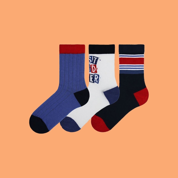 3 Pairs Best Boys Socks Asorty Size (28 - 30 ) Age: 4-6 - Blue  / Red / White