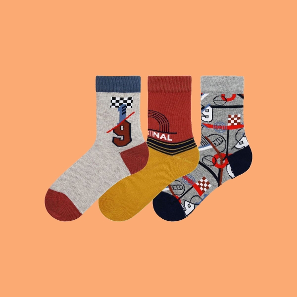 3 Pairs Boy Ankle Nine Socks Size: (25 - 27) Age: 2-4 - Multicolor