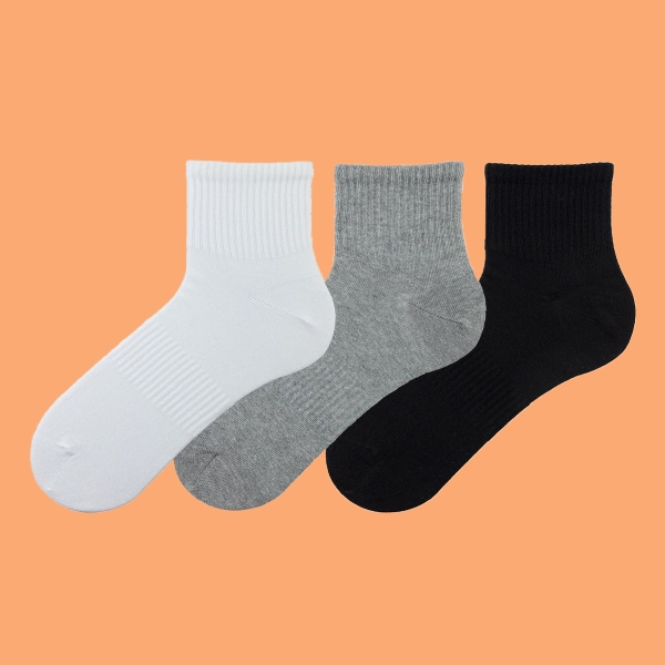 3 Pairs Simple Patterned Teenage Men Mid Calf Socks Asorty ( 37 - 39 ) - Black / Grey / White