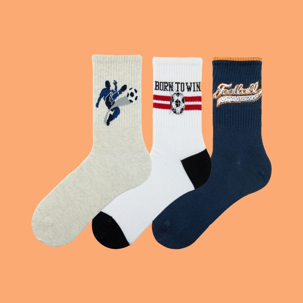 3 Pairs Football Patterned Men Socks Asorty ( 43 -  45 ) - Ecru / White / Navy Blue
