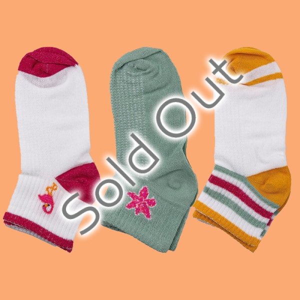 3 Pairs Flamingo Patterned Girls Ankle Socks Asorty ( 28 - 30 ) Age: 4-6 Years - Green / White / Fushia