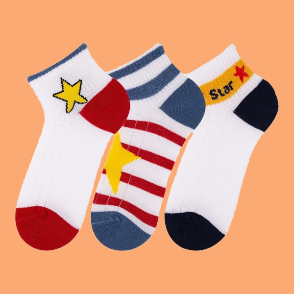 3 Pairs Star Boys Socks Asorty Size (28 - 30 ) Age: 4-6 - White / Blue