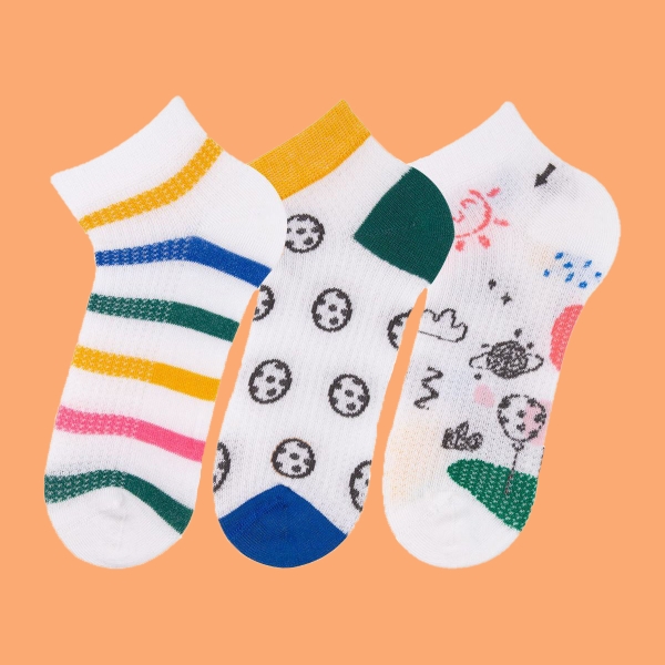 3 Pairs Ball And Striped Boys Socks Asorty Size (28 - 30 ) Age: 4-6 - White