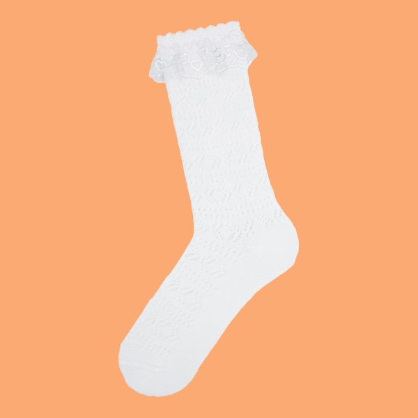 1 Pair Bowtie net Girls Knee-High Socks Size: (25 - 27) Age: 3-5 - White