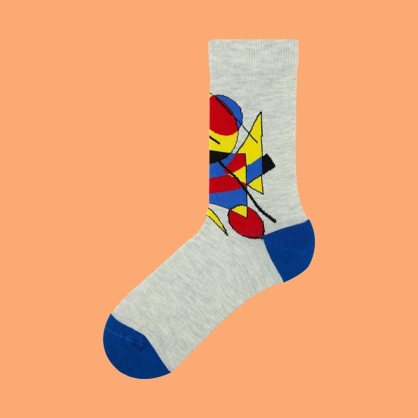 1 Pair Geometry Themed Teenage Men Socks Assorted Size ( 37 - 39 ) - Blue / Ecru