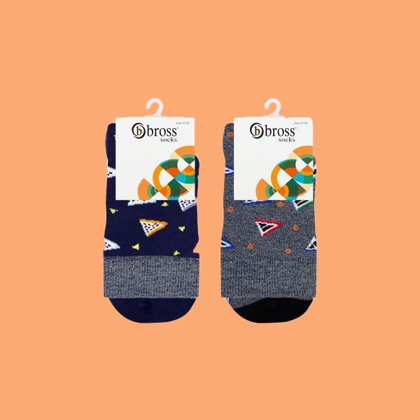 2 Pairs Geometric Patterned Teenage Men Socks Asorty ( 37 - 39 ) - Navy Blue / Anthracite