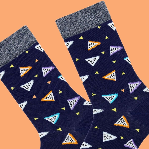 1 Pair Geometric Patterned Teenage Men Socks Asorty ( 37 - 39 ) - Navy Blue