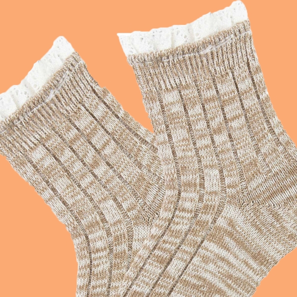 1 Pair Ribbed Patterned Women Socks Asorty ( 37 - 39 ) - Brown