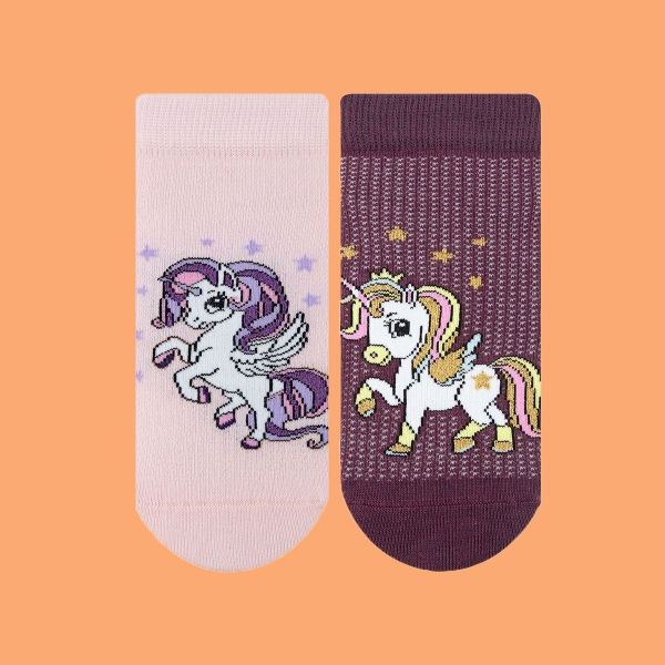 2 Pairs Star Patterned Girls Crew Socks Asorty ( 22 - 24 ) Age: 1-2 Years - Pink / Plum