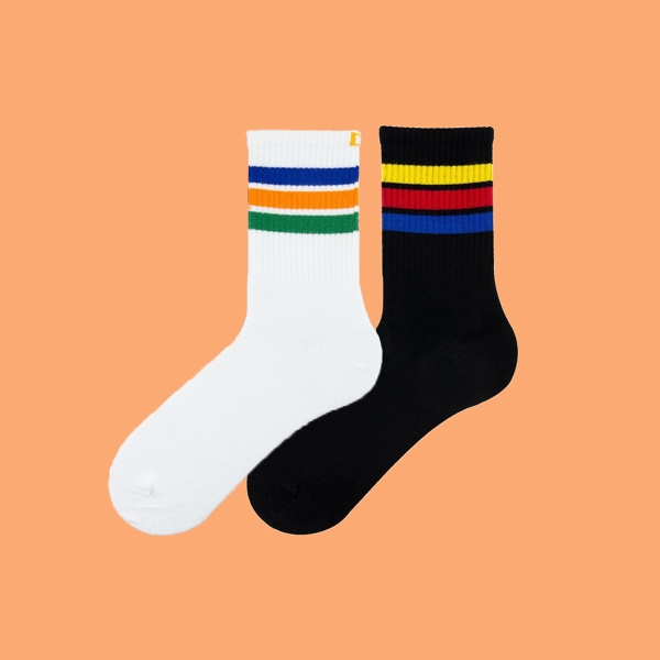 2 Pairs Colorful Patterned Men Ankle Socks Asorty ( 40 - 42 ) - White / Black