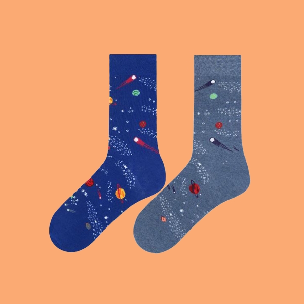 2 Pairs Meteorite Patterned Teenage Men Vaiter Socks Asorty ( 40 - 42 ) - Midnight Blue / Blue