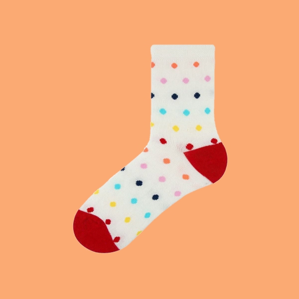 1 Pair Colorful Patterned Girls Socks Asorty ( 31 - 33 ) Age: 7-9 Years - Cream / Red