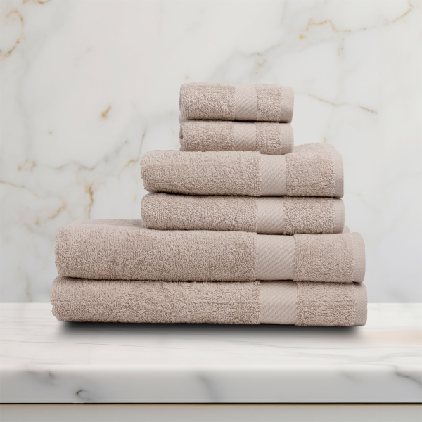 6 Pieces Simple Premium Cotton Towel Set - Beige