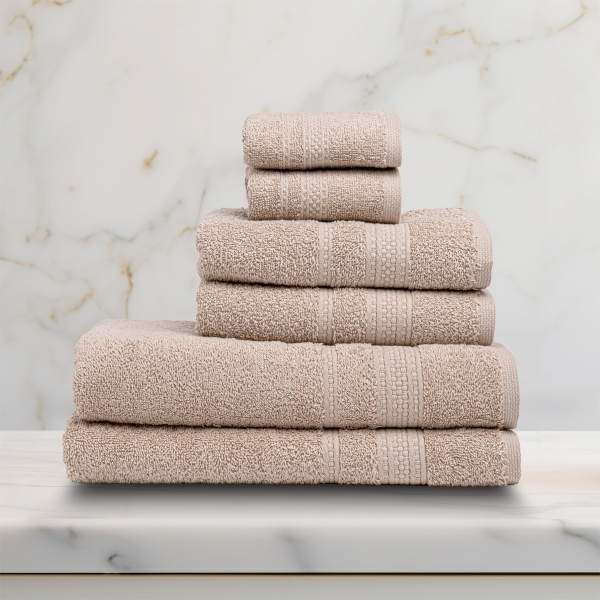 6 Pieces Linear Premium Cotton Towel Set - Beige