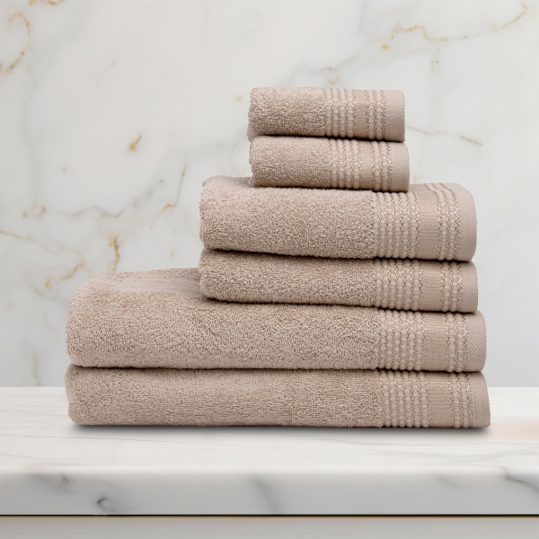 6 Pieces Pale Premium Cotton Towel Set - Beige