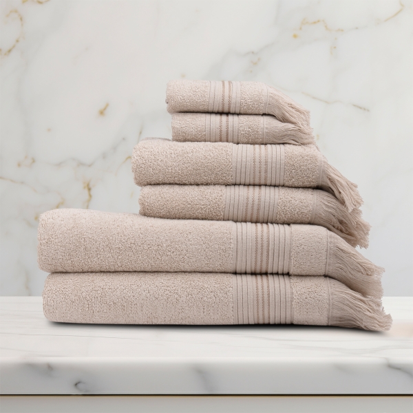 6 Pieces Classy Premium Cotton Towel Set - Beige