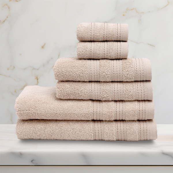 6 Pieces Stylish Premium Cotton Towel Set - Beige