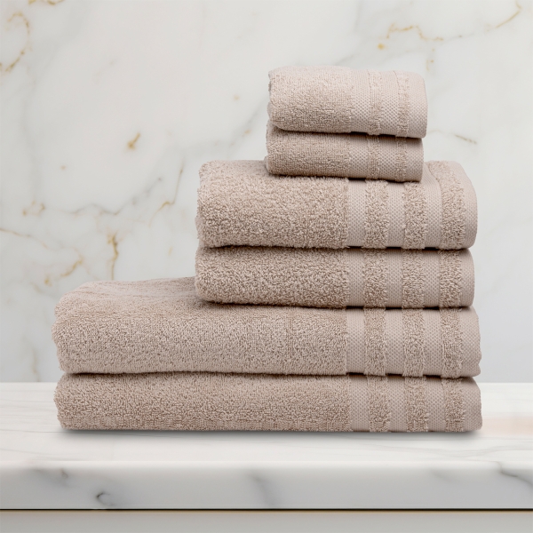 6 Pieces Modern Premium Cotton Towel Set - Beige