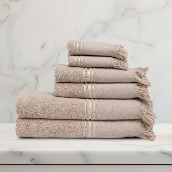 6 Pieces Modernistic Premium Cotton Towel Set - Beige