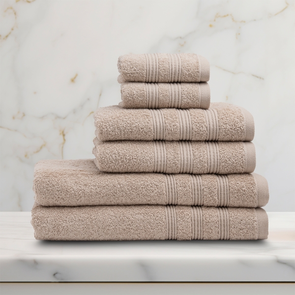 6 Pieces Fonts Premium Cotton Towel Set - Beige
