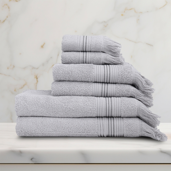 6 Pieces Classy Premium Cotton Towel Set - Grey