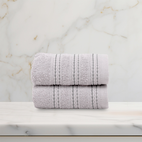 2 Pieces Stylish 30 x 50 cm Hand Towel Set Premium Cotton - Grey