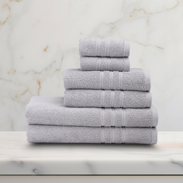 6 Pieces Stylish Premium Cotton Towel Set - Grey