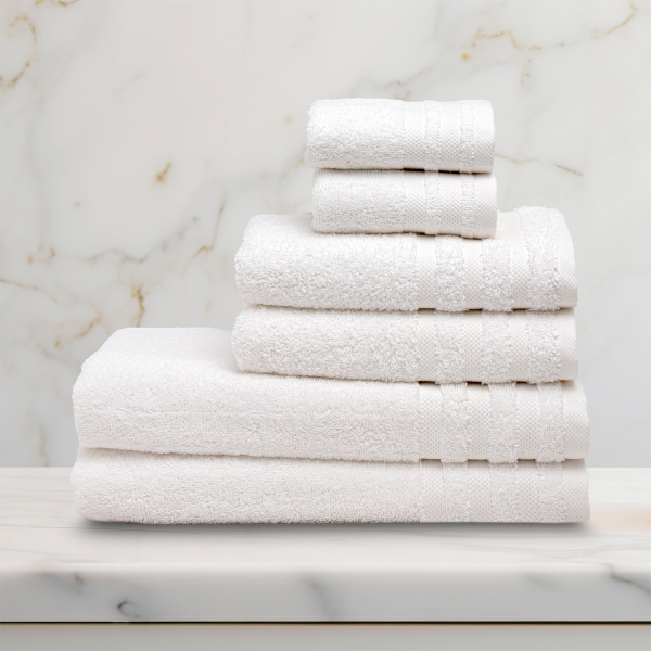 6 Pieces Modern Premium Cotton Towel Set - White