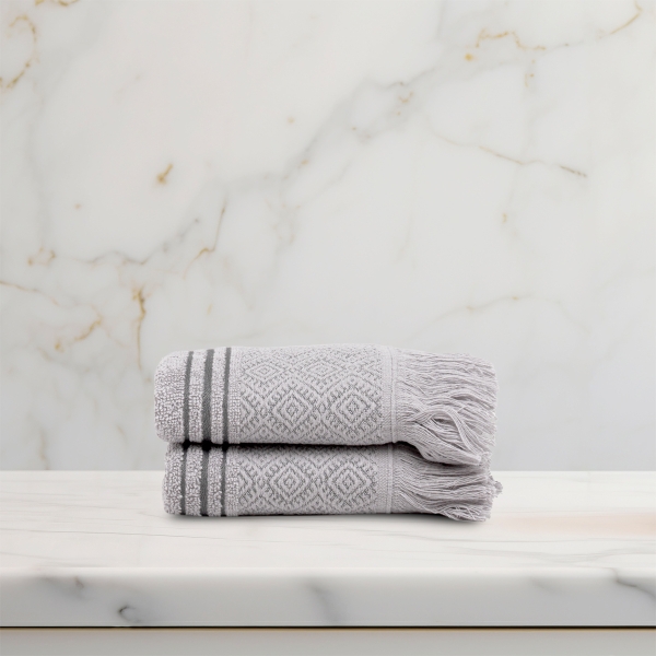 2 Pieces Modernistic 30 x 50 cm Hand Towel Set Premium Cotton - Grey