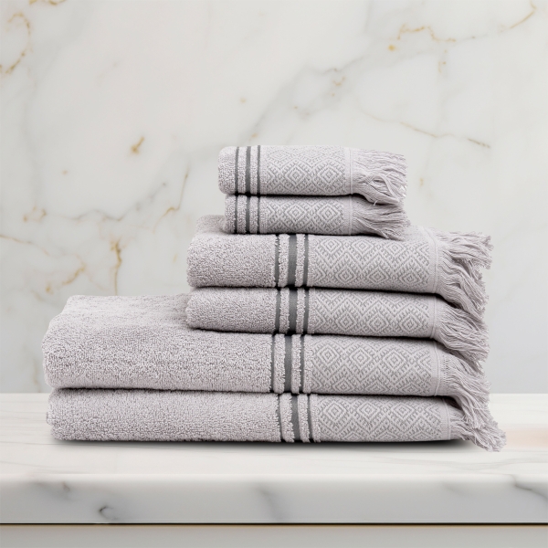 6 Pieces Modernistic Premium Cotton Towel Set - Grey