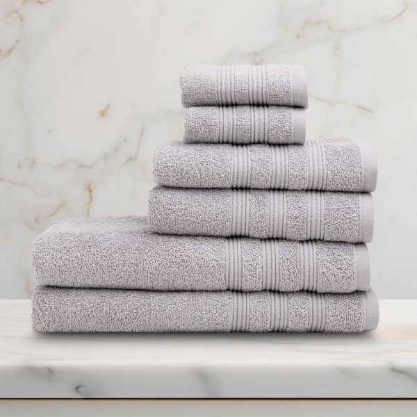 6 Pieces Fonts Premium Cotton Towel Set - Grey
