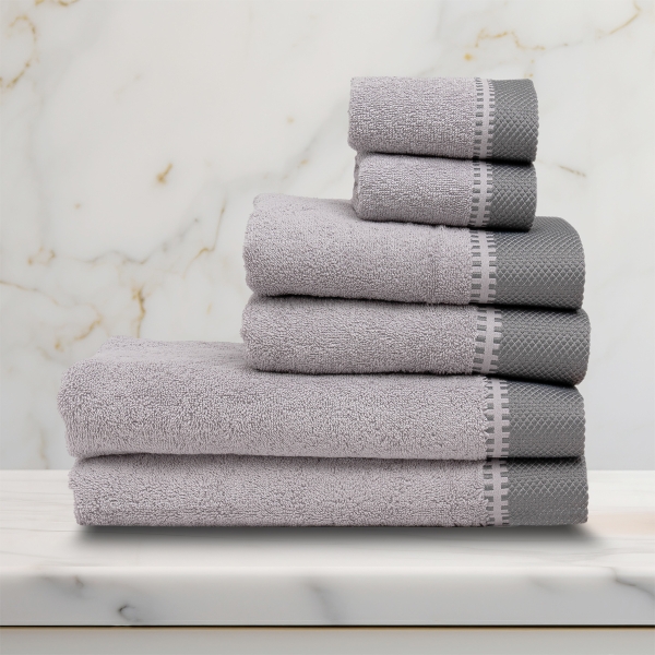 6 Pieces Newfangled Premium Cotton Towel Set - Grey