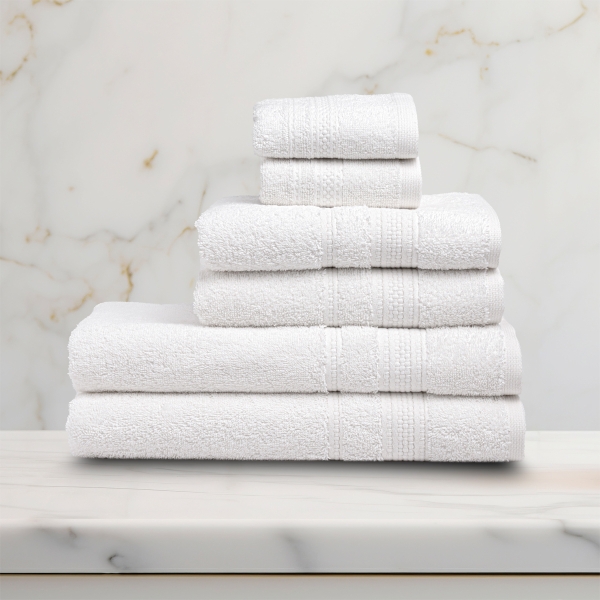 6 Pieces Linear Premium Cotton Towel Set - White