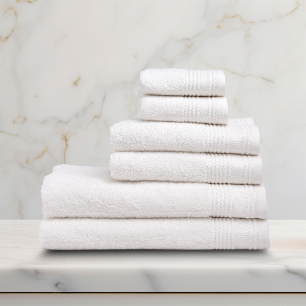 6 Pieces Pale Premium Cotton Towel Set - White