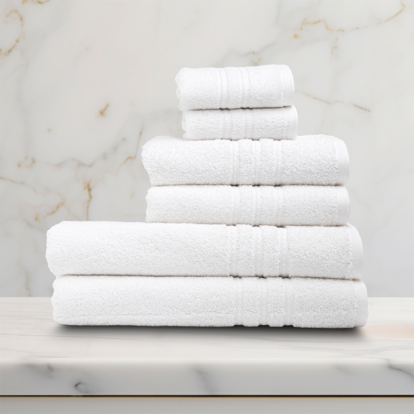 6 Pieces Stylish Premium Cotton Towel Set - White