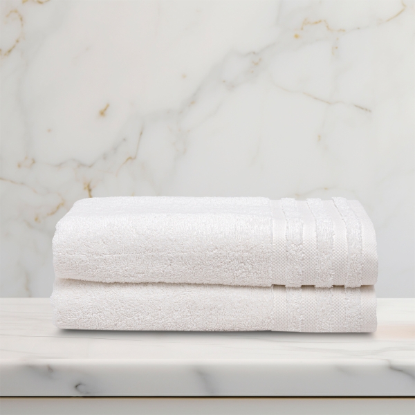 2 Pieces Modern Premium Cotton Bath Towel Set 70 x 140 cm - White