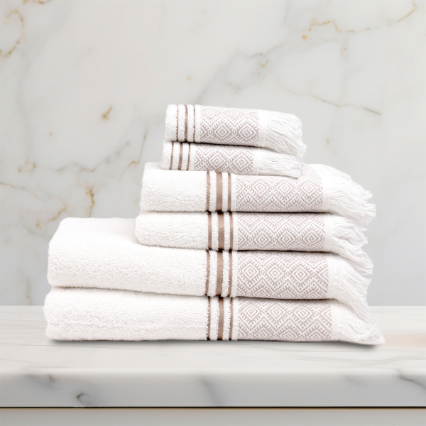 6 Pieces Modernistic Premium Cotton Towel Set - White