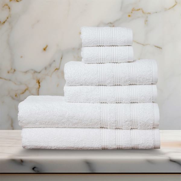 6 Pieces Fonts Premium Cotton Towel Set - White
