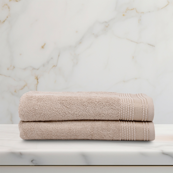 2 Pieces Pale Premium Cotton Bath Towel Set 70 x 140 cm - Beige