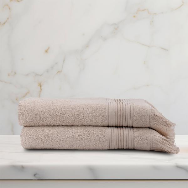2 Pieces Classy Premium Cotton Hand Towel Set 70 x 140 cm - Beige