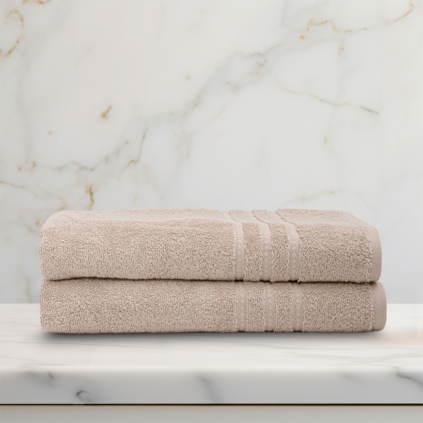 2 Pieces Chic Premium Cotton Bath Towel Set 70 x 140 cm - Beige